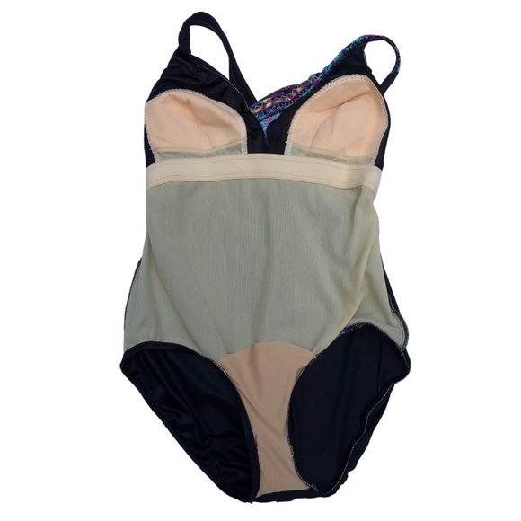 NWT MAXINE OF HOLLYWOOD Black Purple Blue Gold Wrap One Piece Swimsuit Size 18W - Picture 5 of 9